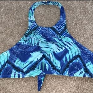 Express halter style bikini top - blue green black - small - vibrant - swim
